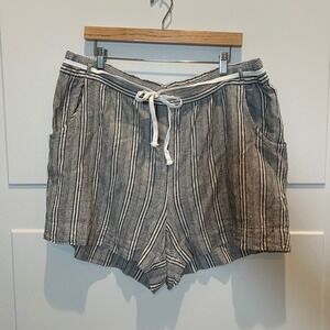 Lane Bryant Plus Size 18/20 Linen Blend Striped Drawstring Shorts Casual‎